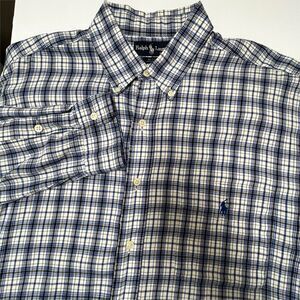 Ralph Lauren Blaire Blue Plaid Flannel Button Down Shirt Size XL 100% Cotton
